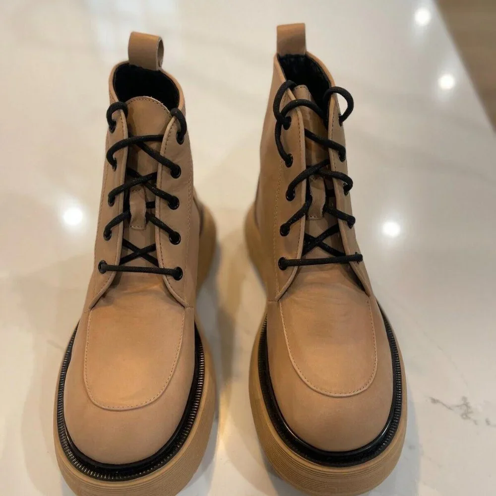 New Free People Mara Lace Up Platform Boots in Taupe Brown size US 9 / EUR 39 - Picture 7 of 9